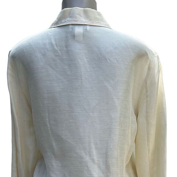Talbots Blouse Top Womens Size 12 Cream Button-up Linen & Silk Blend Embroidered - Picture 7 of 15
